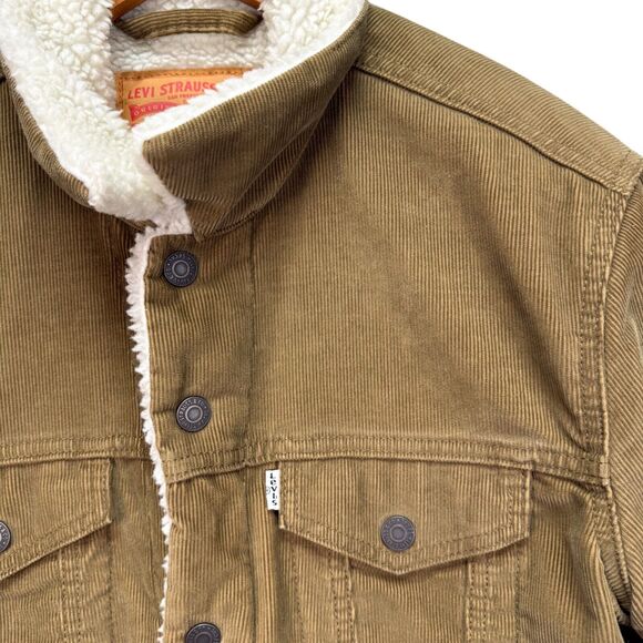 Men's Levi Strauss Corduroy Sherpa Lined Button Up Truckers Winter Tan Jacket M - Picture 4 of 6